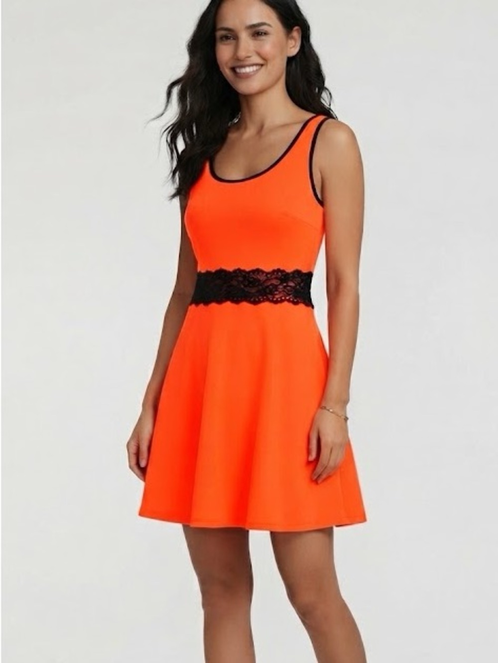 Orange Neon dress with Black Lace
